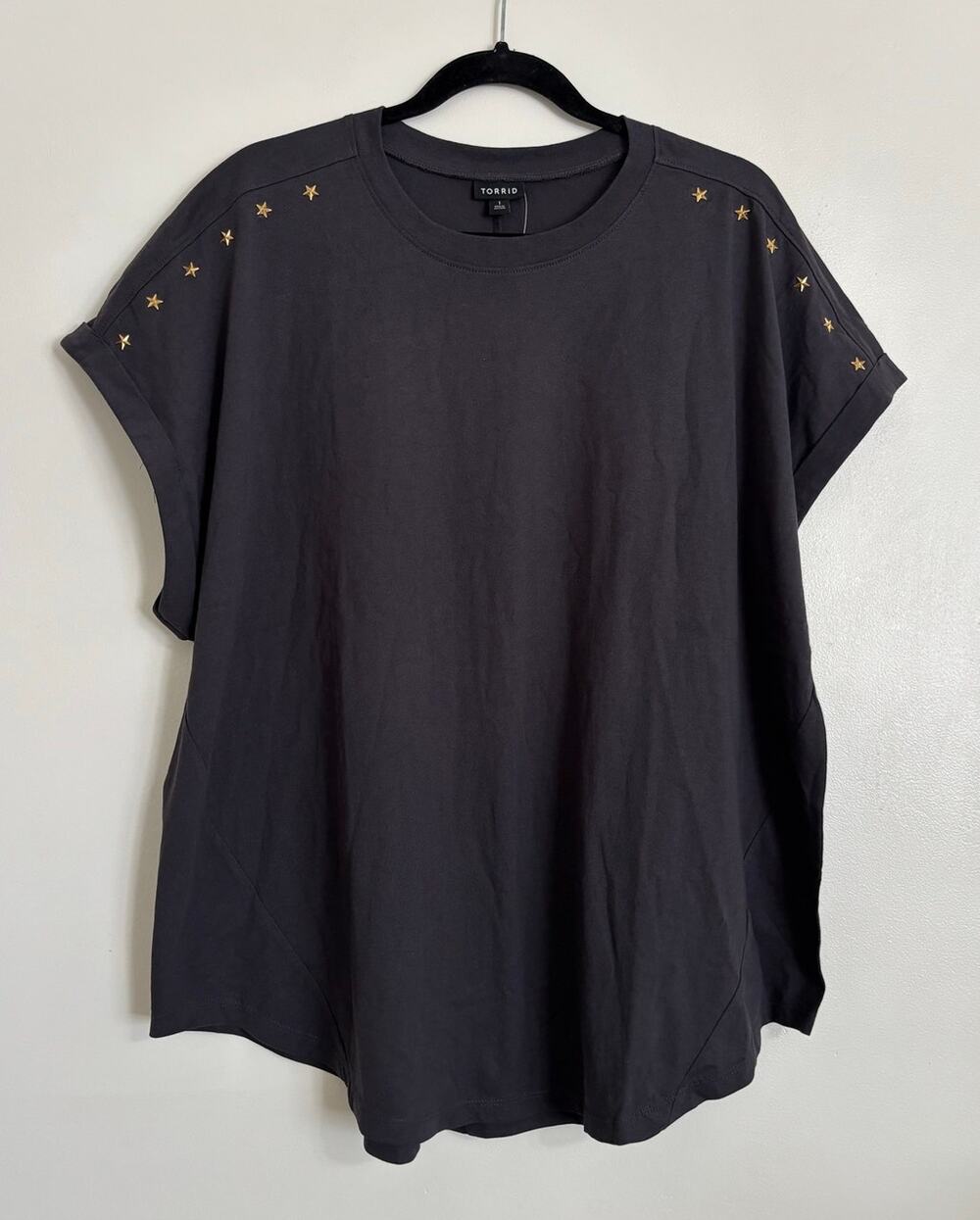 Gray Obsidian Torrid Cotton Jersey Roll Cuff Dolman Relaxed Tee 1X/14-16